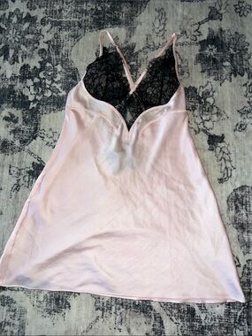 Victoria's Secret Light Pink Satin Slip with Black Lace Trim